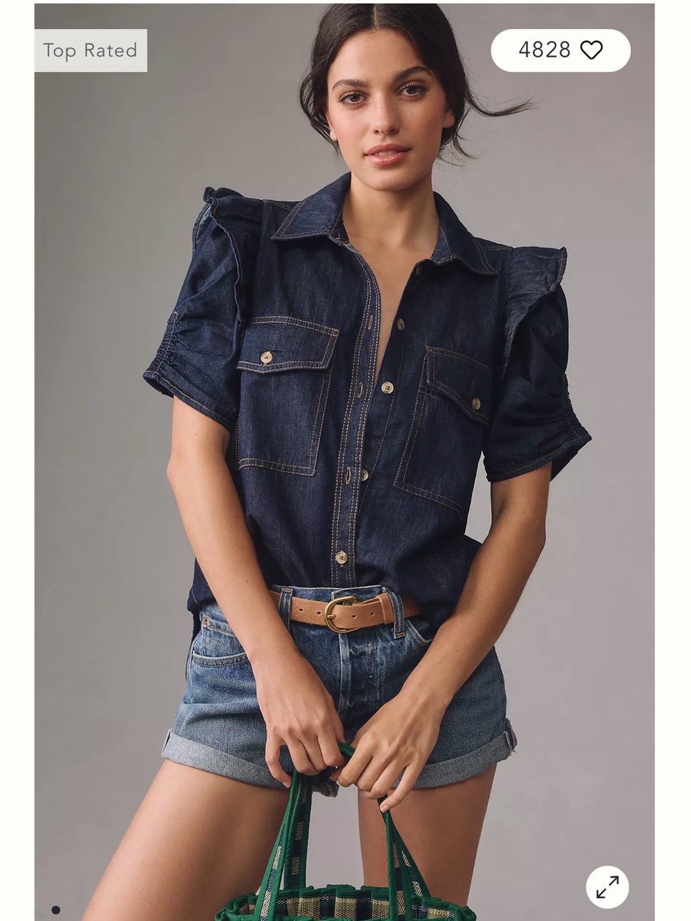 Anthropologie Pilcro - The Ozzi Ruffle-Sleeve Buttondown Shirt